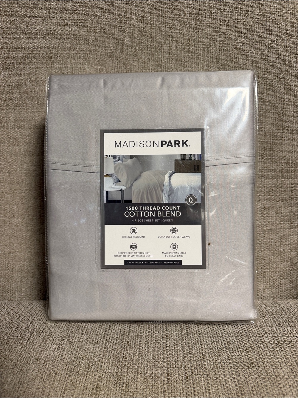 Madison Park Queen Sheet Set 1500 TC Cotton Blend Grey 4 PC NWT